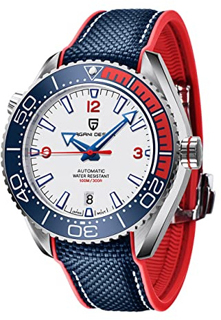 Pagani Design Orologi Automatici per Uomo Analogico In Acciaio Inox Orologi Meccanici Uomo 100M Orologio Diver Orologio Sportivo Lunetta Ceramica Luminoso Vetro Zaffiro Specchio (Specchio, bianco)