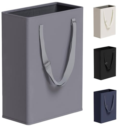 TECHMILLY Panier à linge fin et étroit avec poignées longues réglables, dessus en maille, pour chambre à coucher, placard et salle de bain - Gris, 45 l