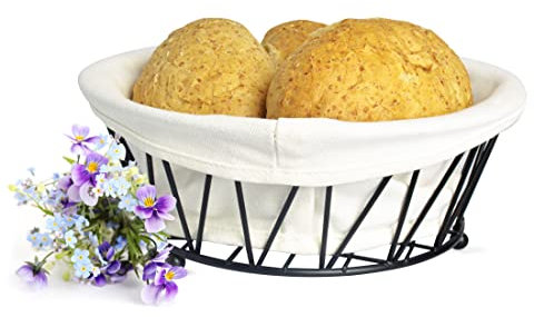 Sendez Cestino per il pane in metallo con borsa in stoffa, cestino per panini