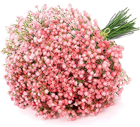 Uhky 6 Stück künstliche Schleierkraut-Blumensträuße, echt anfühlende Blumen für Hochzeit, Party, DIY-Kranz, Blumenarrangement, Heimdekoration (Rosa)