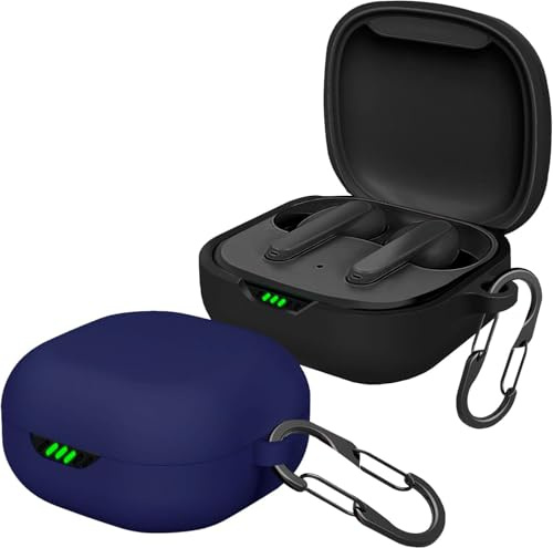 [2-Pack] easyBee Hülle für JBL Live Pro 2 TWS/Live Pro+ TWS/Live Pro Plus TWS [mit 2 Karabiner], Flüssiges Silikon Case Ultradünn Stoßfest Schutzhülle Bluetooth Kopfhörer Tasche - Schwarz und Blau