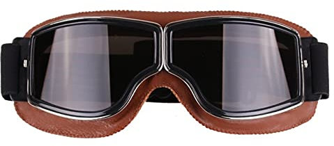 TMDGG Retro Outdoor Motorradbrille Vintage Motocross Brille Sport Leder Radfahren Dirt Bike Sonnenbrille (Farbe: Braun Box Grau)