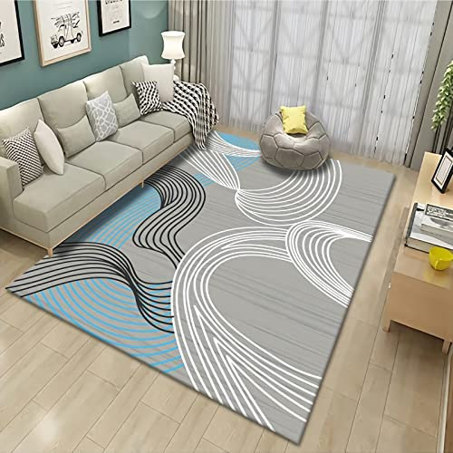 Teppich Zimmer Teppich,Grau Weiß Schwarz Blau Liniendesign Anti-Rutsch-Teppich wohnzimmercouch,Teppich vorzimmer 200x300cm