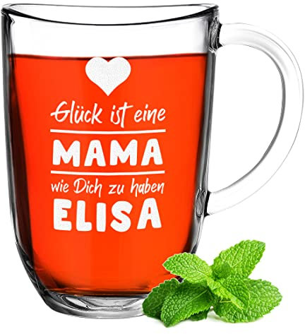 Leonardo Teeglas mit personalisierter Wunschgravur - 380 ml Latte Macchiato Gläser - personalisierte Tasse - Geschenke für Frauen - passend zum Muttertag - Geburtstagsgeschenk Espressotasse