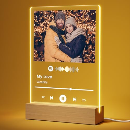 Giftove Cadre Spotify Personnalisé Couple, Lampe Personnalisée avec Photo, Idee Cadeau de Saint Valentin pour Femme Homme, Idée Cadeaux ST Valentin Original, Cadeau Amoureux pour Copine Copain