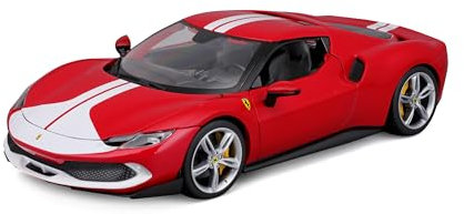 Bburago Ferrari 296GTB Assetto Fiorano: Modellauto im Maßstab 1:18, Ferrari Race & Play Serie, Kofferraum, Motorhaube und Türen beweglich, rot-weiß (18-16017R)