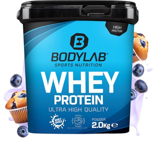 Bodylab24 Whey Protein Pulver, Blueberry Muffin, 2kg | Bis zu 24 g Protein pro Portion, hochwertiges Molkenprotein, perfekt löslich, ideal für Protein Shakes rund ums Training