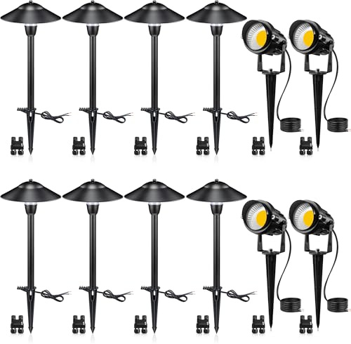 SUNVIE LED Low Voltage Landscape Lighting 12V Landscape Lighting Kit with Connectors, Low Voltage Pathway Lights with Spotlights Aluminum Pathway Lights Wired Waterproof for Patio Yard Garden, 12 Pack