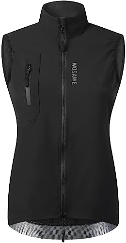 WOSAWE Gilet da ciclismo da donna, leggero, traspirante, senza maniche, antivento, con chiusura lampo YKK, Nero , L