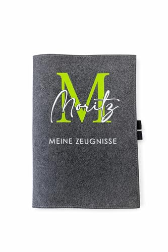 Personalisierte Zeugnishülle aus Filz mit Namen/Initialen verschiedene Farben/Zeugnismappe mit Namen/Einschulung/Schulstart/Schulzubehör