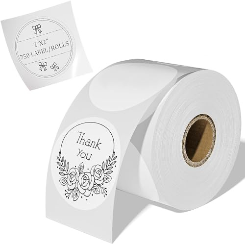 Lot de 750 étiquettes autocollantes rondes pour imprimante thermique - 50 x 50 mm - Pour prix, nom, adresse, logo, code-barres (1 rouleau) - Blanc