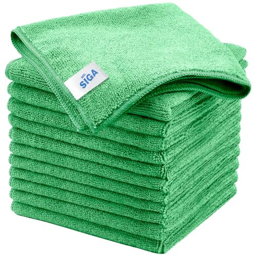 MR.SIGA Microfiber Cleaning Cloths, All-Purpose Microfiber Towels, Streak Free Cleaning Rags, Pack of 12, Green, Size 32 x 32 cm(12.6 x 12.6 inch)…