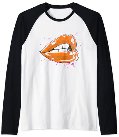 Große Lippen mit orangefarbenem Lippenstift, 80er Jahre 1980er Valentinstag Raglan