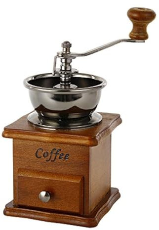Molinillo de café manual, molinillo de granos de café, estilo retro, hierro fundido, manivela de madera, 17,5 x 10,5 x 10,5 cm