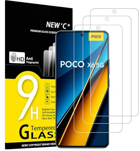 NEW'C 3 Piezas, Protector Pantalla para Xiaomi Poco X6 5G, X6 Pro 5G, Cristal templado Antiarañazos, Antihuellas, Sin Burbujas, Dureza 9H, 0.33 mm Ultra Transparente, Ultra Resistente