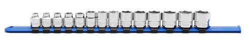 MIXPOWER 3/8 Drive Low Profile Stubby Impact Socket Set with Storage Rails, 14-Piece, 6 Point, 6-19mm, CR-V, Metric, Nano Impact Socket Set