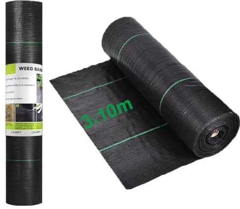 AYGCI Telo Pacciamante Anti Erbacce, 3m x 10m 90 g/m² Tessuto Permeabile all'Acqu Stabilizzazione UV Copertura Terreno Tessuto Anti-Ricrescita delle Erbacce