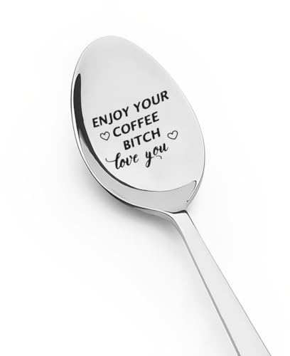 Best Friend Birthday Gifts for Women Men for Friendship Spoon Gift Enjoy Your Coffee Bitch Spoons for Girlfriend Boyfriend Anniversary Wedding Gift for Husband Wife Coffee Spoon Gifts for Sister