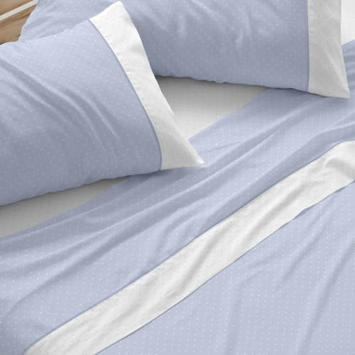 Burrito Blanco | Juego de Sábanas 50% Algodón 50% Poliéster Cama 135 Azul | 3 Piezas: Bajera, Encimera y Funda Almohada | 144 Hilos | Tacto Suave | Larga Duración | Fácil Planchado | Apto Secadora
