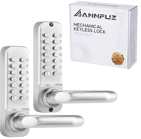 ANNFUZ Double-Sided Digital Code Keyless Entry Door Lock with Handle,Mechanical Keypad Door Lever,Push Button Combination Lock Set,Gate Lock for Outdoor Fences,Garden,No Battery (Satin Chrome)