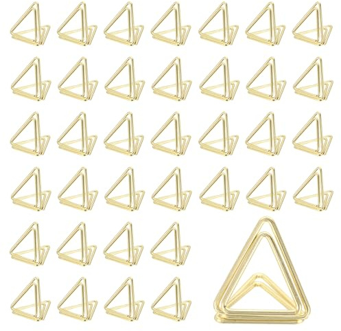 PATIKIL 100 Paquets Porte-Cartes de Place Support de Clip de Mémo Ton Or | Porte-Mémos en Forme de Triangle en Métal, pour Tenir les Numéros de Table pour Photos Cartes de Notes