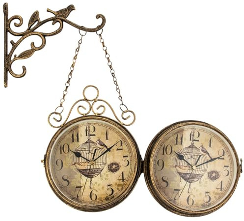 Jauhmui Bahnhofsuhr Außen Wetterfest,Doppelseitig Vintage Retro Deko Wanduhr für Bahnhof,Bar, Café (8 Bronzefarbe)