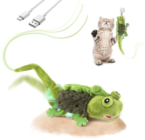 Migipaws Cat Toys Interactive Wagging Tail Lizard Toy with Catnip, Touch Activated Kitten Toy, Quiet Rechargeable Indoor Cat Toy, Wall Hanging Self Play Toy