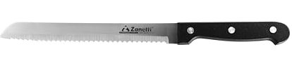 Zanetti, Coltello Pane Modello Classic, Coltello Acciaio Inox, Lama 20 cm, Spessore 1.5 mm, Coltello Cucina Lama Seghettata, Manico Rivettato