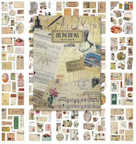 300 Stück Scrapbooking Aufkleber Set Selbstklebend Vintage Scrapbook Stickers,Verschiedene Muster Sticker für DIY Scrapbook Multimaterial Zubehör. (Papiercollagen-Muster)