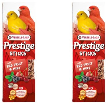 Versele-Laga Prestige Sticks Canarias Frutas Rojas y Menta | Paquete Doble | 2 x 60 g | Snack para Canarios | Sin conservantes sintéticos, colorantes ni sabores