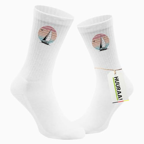Huuraa Unisex Socken Segelboot segeln Geschenk | Baumwolle Tennissocken Geschenkidee Weiße Sportsocken mit Motiv Unisex Baumwollsocken für Frauen und Männer
