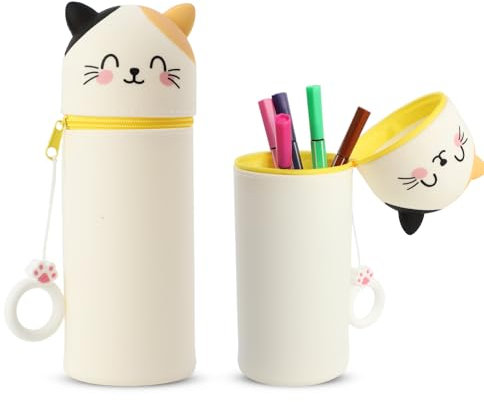 MHwan Kawaii Federmäppchen, Niedlicher und Bequemer Silikongriff, Leicht zu Transportieren und Aufzuhängen, Kann Als Stiftehalter und Mäppchen Verwendet Werden, Robust und Langlebig (Katze)