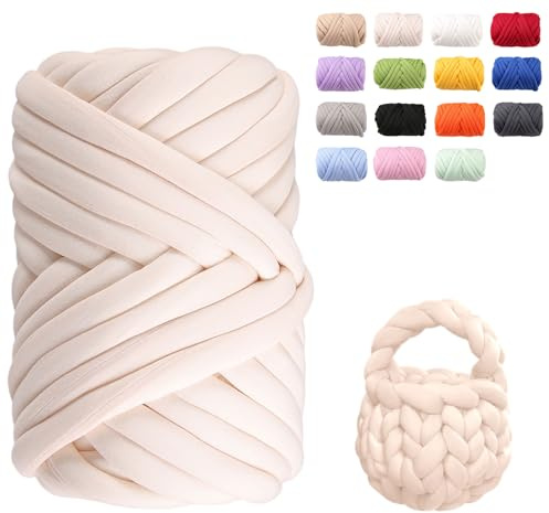 Armstricken Wolle 500g 25m Beige Dicke Chenille Wolle zum Handstricken Weiches Chunky Yarn Schlauchgarn Häkelwolle Dickes Garn zum Häkeln für Taschen, Decken, Haustiernester, DIY-Kunsthandwerk