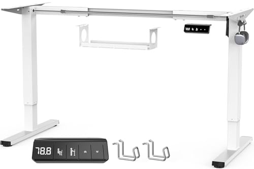 VOSATRON Höhenverstellbarer Schreibtisch Gestell mit Kabelwanne, Tischgestell Höhenverstellbar elektrisch mit starken Motor, Memory Controller und Kollisionschutz Funktion(Weiß)