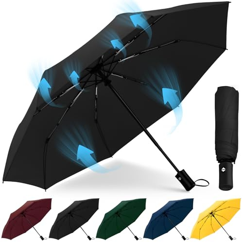 HEXSOLID Parapluie Pliant Résistant Vent Fort Automatique Solide Grande Taille Incassable Parapluie Anti Tempete Voyage Portable Compact Pour Homme et Femme