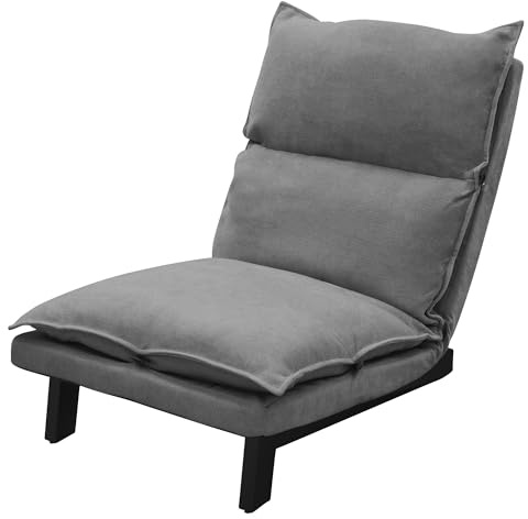 ML-Design Bodenstuhl Grau, Bodensessel gepolstert, verstellbare Rückenlehne, Leinenbezug, Stahlgestell, Loungesessel Sitzkissen Bodensofa Bodensitz Bodenkissen Relaxsessel Meditationsstuhl Lazy Sofa