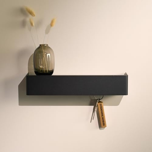 Designfabrik Hamburg Schlüsselbrett | Moderne Schlüsselaufbewahrung mit Ablage | Schlüsselhalter zur Wandmontage aus Metall | Minimalistisches Design für Flur & Eingang | Schwarz
