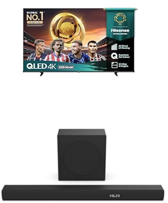 Hisense TV & Soundbar Bundle: 75E7QTUK QLED TV plus the HS3100 Soundbar – stunning visuals and 3.1 channel clarity for full-bodied sound