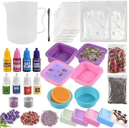 Cieex DIY Seifen Selber Machen Komplettset Kreative Bastelset Erwachsene | Seifenset DIY Seifenherstellung mit Rohseifen, Seifenbasis Farben Duftöle Messbecher 6 Silikonform Schaumnets usw. Geschenk