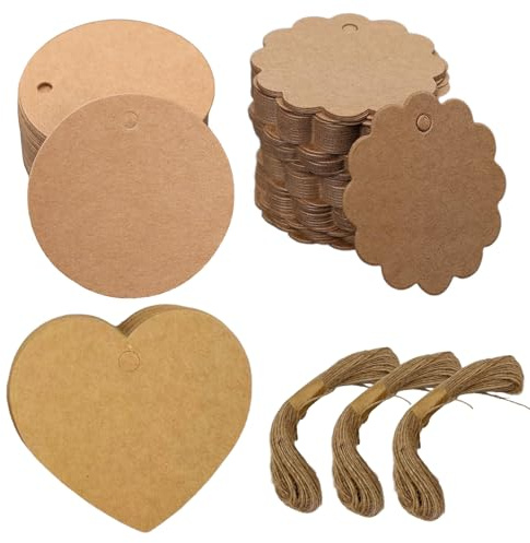 300 etiquetas de regalo, etiquetas de regalo para escribir, etiquetas de papel de estraza con 300 unidades de cuerda de yute, para embalaje, bodas, fiestas, Navidad, hechas a mano, etiquetas de