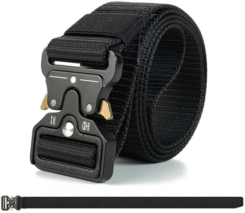 GUOYOU Men Tactical Belt Military Style Quick Release Nylon Belt 1.5 Inch Mens Belts Elasticated 130CM Quick Release Men's Belts for Work Outdoor Army Policemen Casual Using（Black）