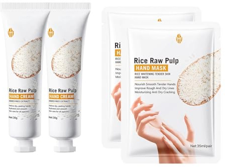 Rishandkräm + handmask, närande handkräm, handkräm, ger näring och återfuktar, återfuktar och återfuktar huden, förhindrar torr hud och förbättrar hudens struktur