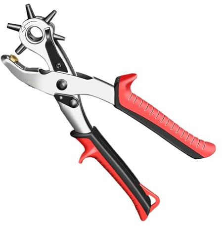 Celuicion Alicates para agujeros de cinturón de cuero, robustos sacabocados para cinturón, giratorio 360 grados, con accesorios para taller de afición