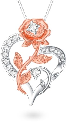 ORIDIO Diamant-Rosen-Herz-Halskette für Damen, 925er Sterlingsilber, im Labor gezüchtete Diamant-Rosen-Halskette, Herz-Schmuckgeschenk