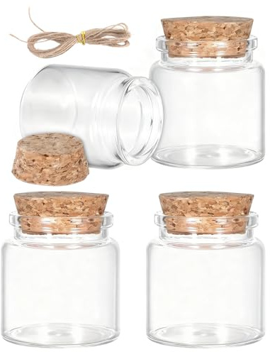 4PCS 50ml Mini Glasflaschen mit Korken Set, Kleine Glasflaschen zum Befülle