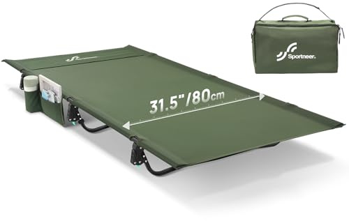 Sportneer Ultralätt kompakt campingsäng, 80 cm, extra bred vikbar campingsäng med sidoficka, bärbar tältsäng med bärväska, för resor