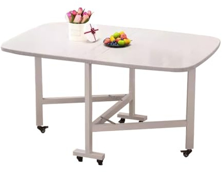 Multifunktionaler faltbarer Esstisch auf Rädern, ausziehbarer Schmetterlings-Nähtisch für kleine Räume, platzsparend, weißer Tisch (120 x 70 x 75 cm)