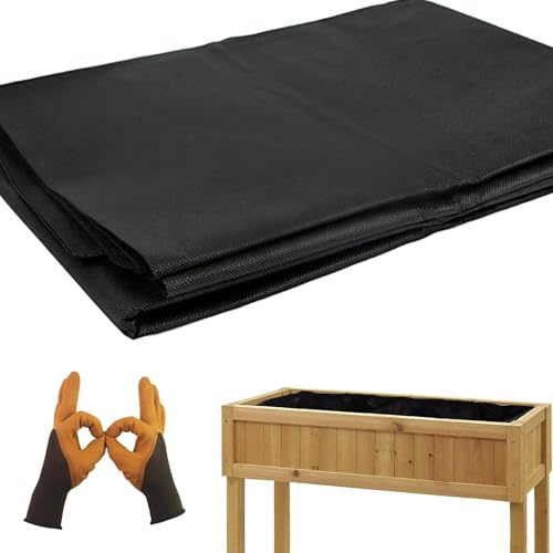 Yunzhou Fabric Liners with glove for Large Veg Trough Outdoor Raised Bed Planter Liner Non Woven Black Heavy Duty Plant Liners for Pots, Trough Planters Outdoor & Indoor Plants (160cm x 210cm)