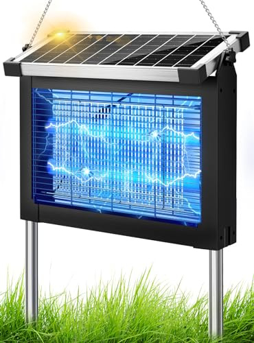 Anysun Destructeur d'Insectes Solaire, Lampe Anti Moustique Extérieur 4500V avec Batterie 4000mAh, Rechargeable USB, IPX5, Capteur Crépusculaire, Câble 3 m, pour Terrasse, Balcon, Jardin, Camping