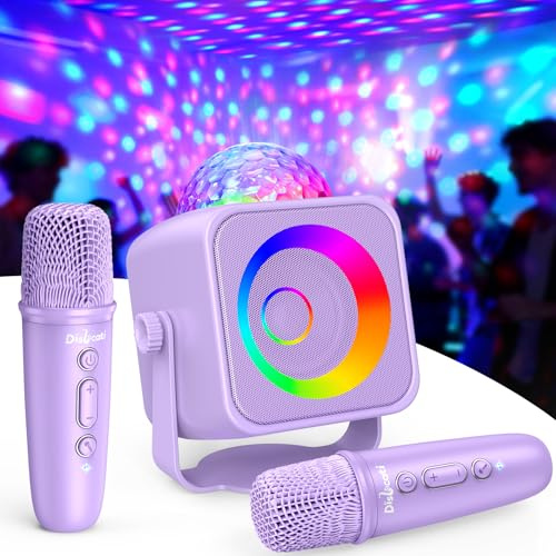 Dislocati Karaoke-maskin med 2 Bluetooth-mikrofoner för barn, present för flickor 3-15 år, musikleksaker Bärbar karaoke-mikrofonuppsättning med diskoljus och stativ Leksaker från 3-12 år flickor